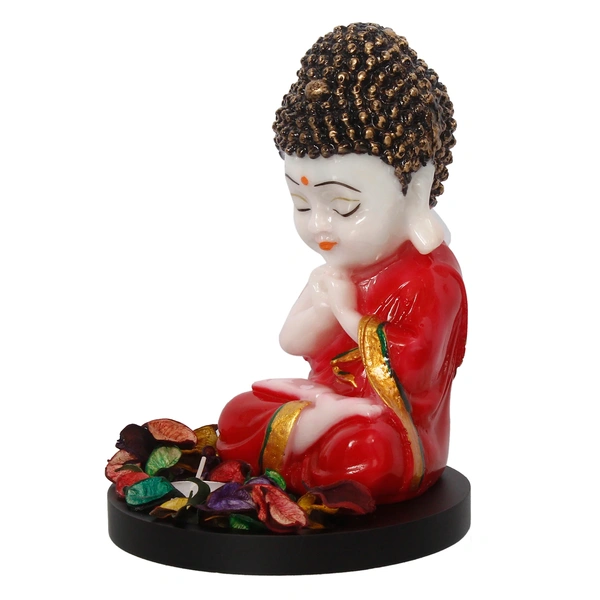 Polyresin Red And White Praying Monk Buddha Idol