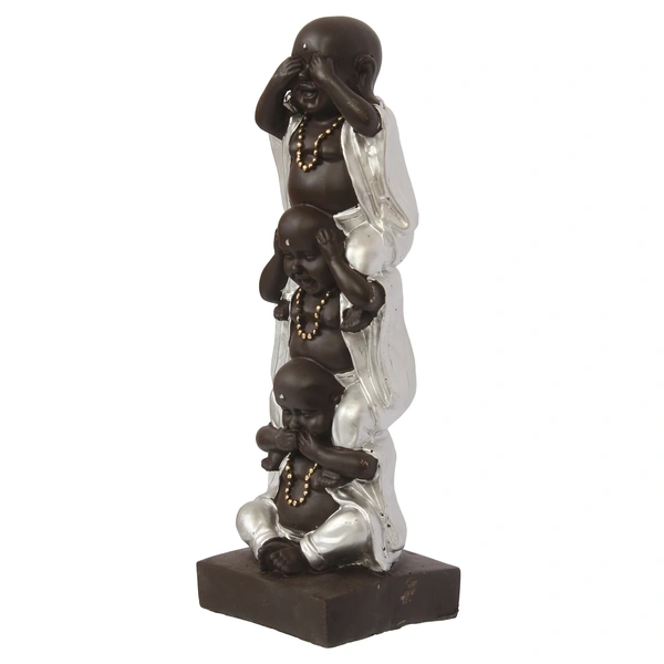 Polyresin Silver And Black Set Of 3 Laughing Buddha Idol