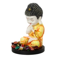 Polyresin Yellow And White Praying Monk Buddha Idol
