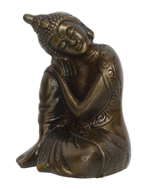 Metal Resting Buddha On Knee Statue