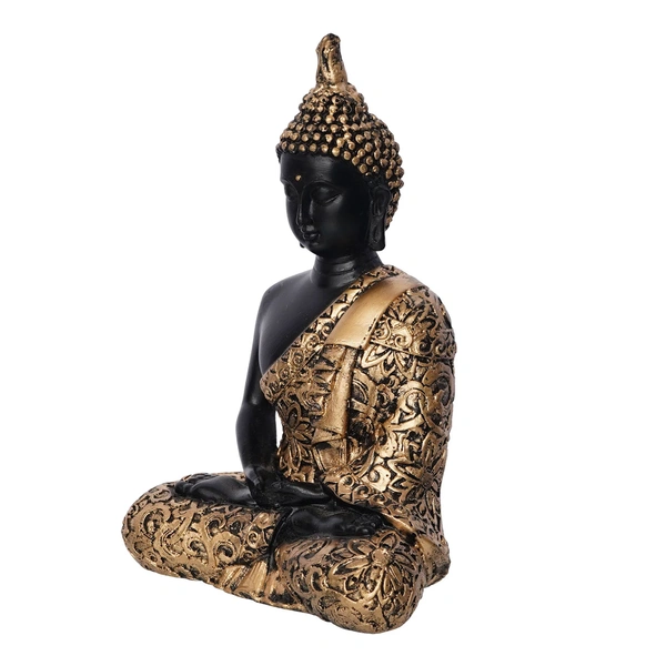 Polyresin Black And Golden Handcrafted Decorative Meditating Buddha Statue