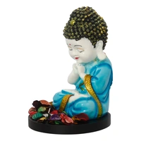 Polyresin Blue And White Praying Monk Buddha Statue