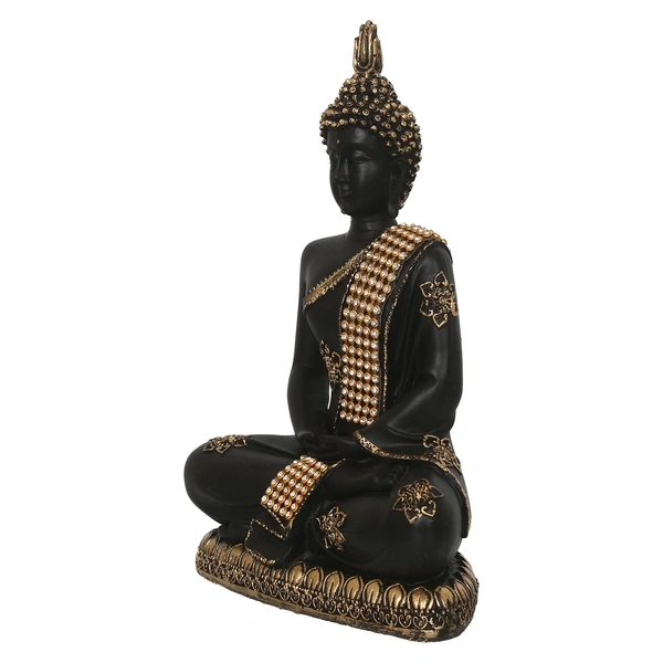 Polyresin Black And Golden Handcrafted Meditating Buddha Statue
