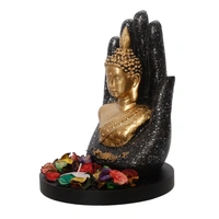 Polyresin Black And Golden Handcrafted Palm Buddha Statue