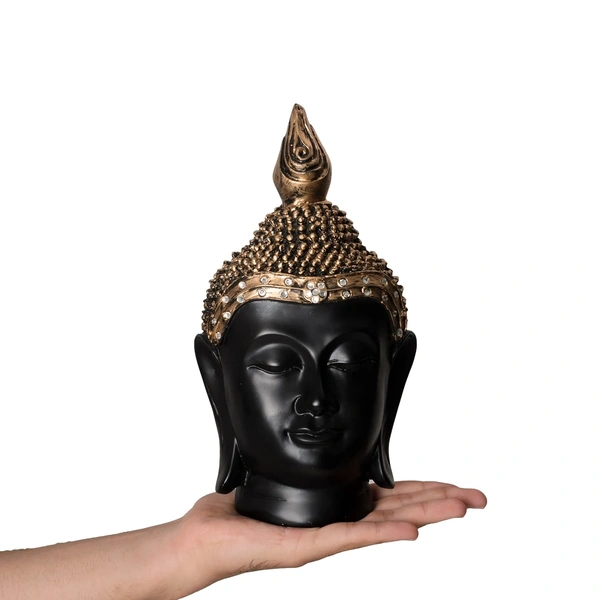 Polyresin Gold And Black Meditating Buddha Head Statue
