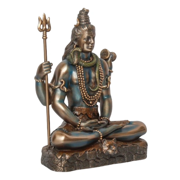 Brown Polyresin And Bronze Lord Shiva Padmasana Statue