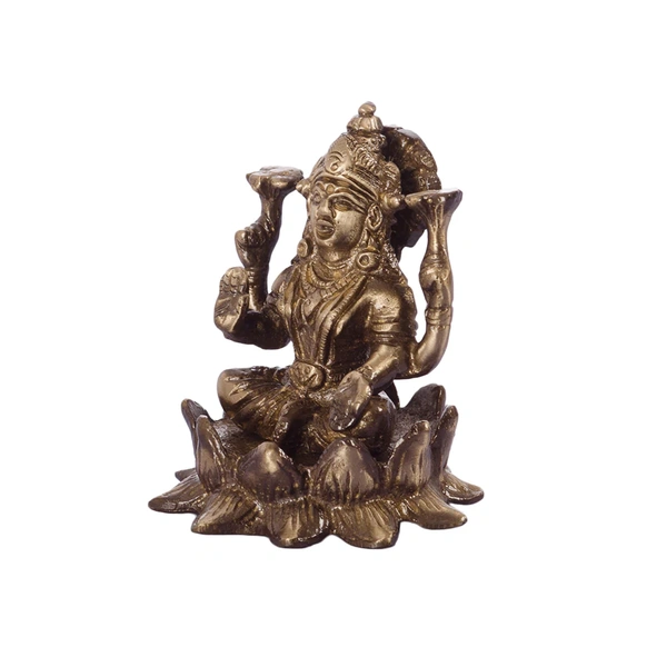 Antique Finish Brass Goddess Laxmi On Lotus