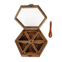6 Triangle Compartments Handcrafted Wooden Spice Box