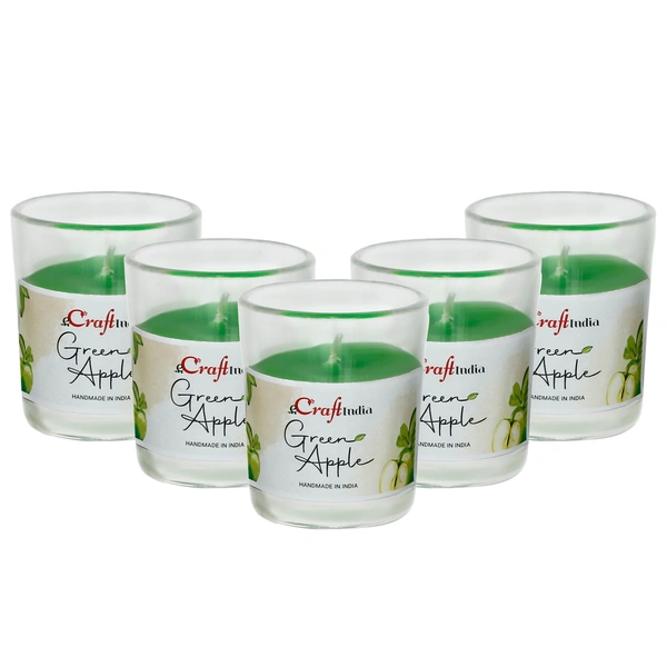 Set Of 5 Green Apple Scented Glass Candle