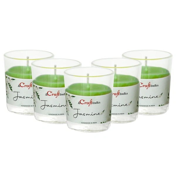 Set Of 5 Glass Jasmine Scented Candles