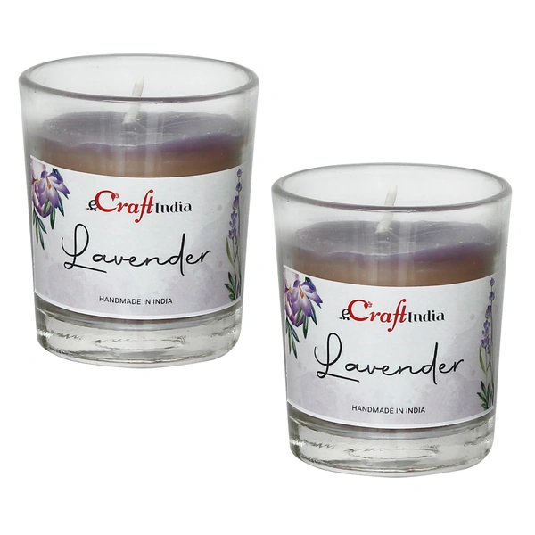 Set Of 2 Lavender Scented Glass Candle