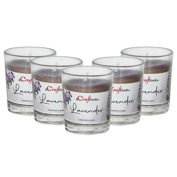 Set Of 5 Glass Lavender Scented Candles