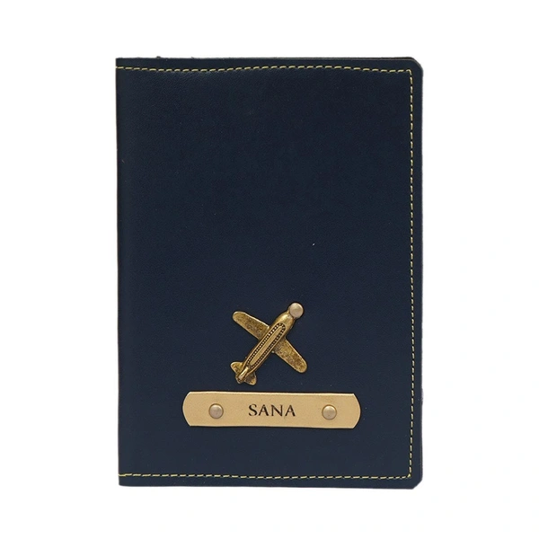 Navy Blue Personalized Travel Passport Cover With Name Tag & Charm
