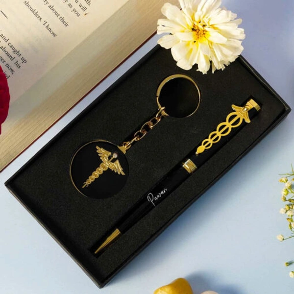 Personalized Black-Gold Pen Keychain Combo