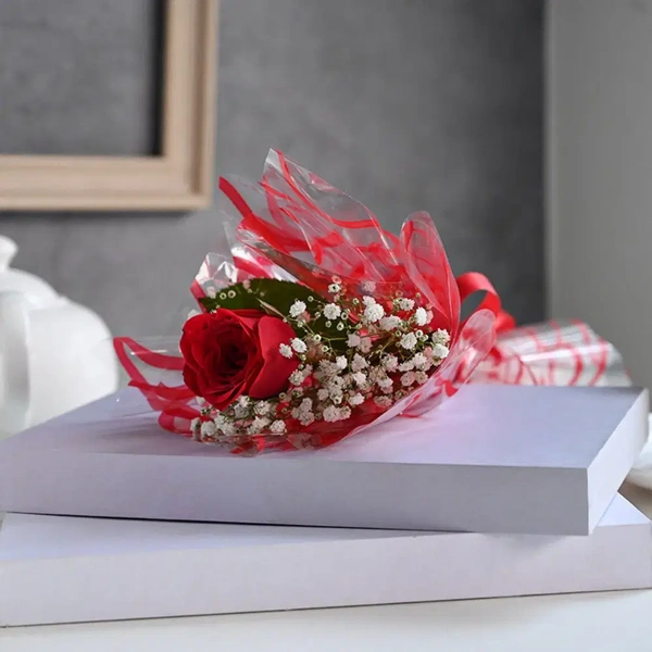 Single Red Rose With Teddy