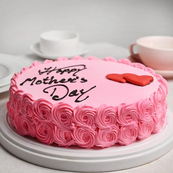 Round Vanilla Strawberry Mothers Day Cake - 1.5 Kg