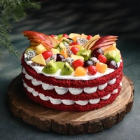 Fresh Fruits Topped Red Velvet Cake - 1 Kg