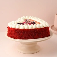 Red Velvet Heart Shape Photo Cake - 1.5 Kg