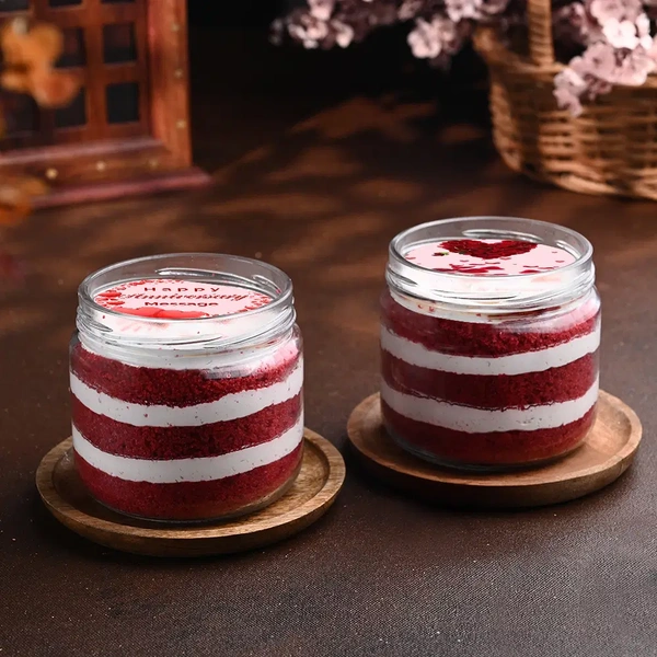 Romantic Red Velvet Anniversary Photo Jar Cakes - 375 Ml