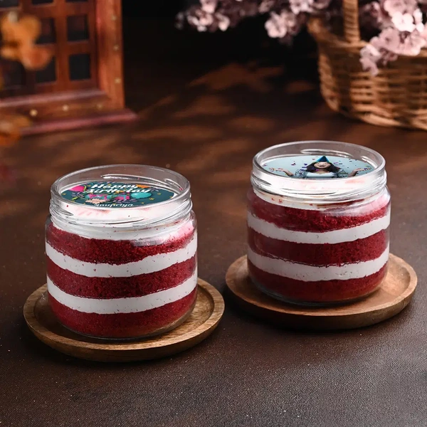 Personalised Bday Red Velvet Jar Cakes - 375 Ml