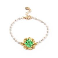 Serenity Lotus Green Charm Gold Bracelet
