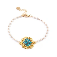Serenity Lotus Blue Charm Gold Bracelet
