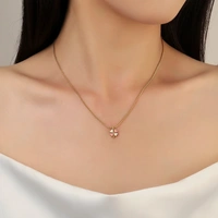 Pink & White Clover Gold Necklace