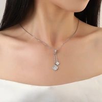 Studded Clover Hanging Silver & White Necklace