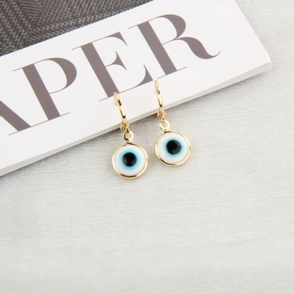 Evil Eyes Gold Brim Wind Drop Earrings - Light Blue