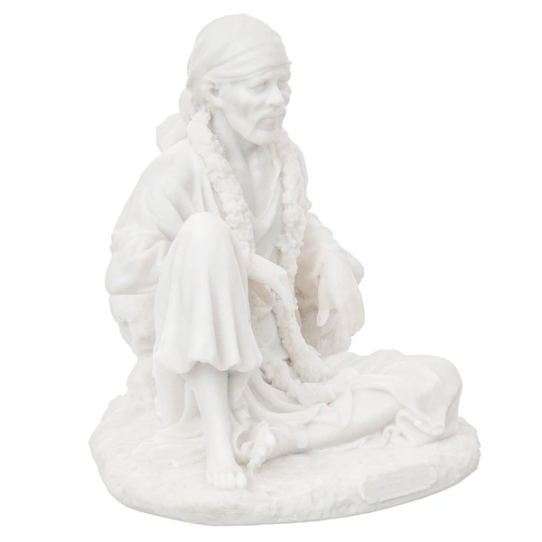 White Polyresin Sai Baba Sitting Statue