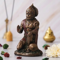 Rustic Gold Blessing Hanuman Statue Sitting With Gada