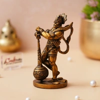 Golden Polyresin Handcrafted Standing Lord Hanuman Idol With Gada/Mace