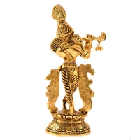 Golden Lord Krishna Playing Flute Idol