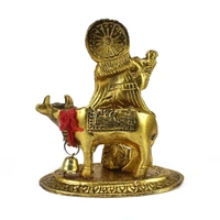 Golden Metal Lord Krishna Playing Flute With Cow Showpiece