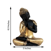 Polyresin Black And Golden Finish Handcrafted Thinking Buddha Statue