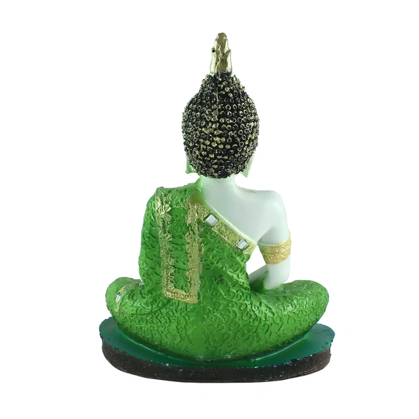 Polyresin Green And White Decorative Meditating Buddha Statue