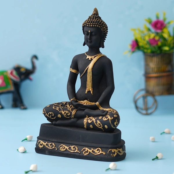 Black & Golden Polyresin Handcrafted Meditating Buddha Statue