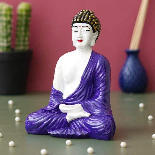 Purple & White Polyresin Handcrafted Meditating Buddha Statue