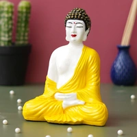 Yellow & White Polyresin Handcrafted Meditating Buddha Statue