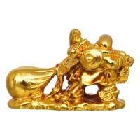 Golden Polyresin Feng Shui Laughing Buddha Idol With Money Bag