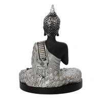 Polyresin Black And Silver Handcrafted Meditating Blessing Buddha Statue