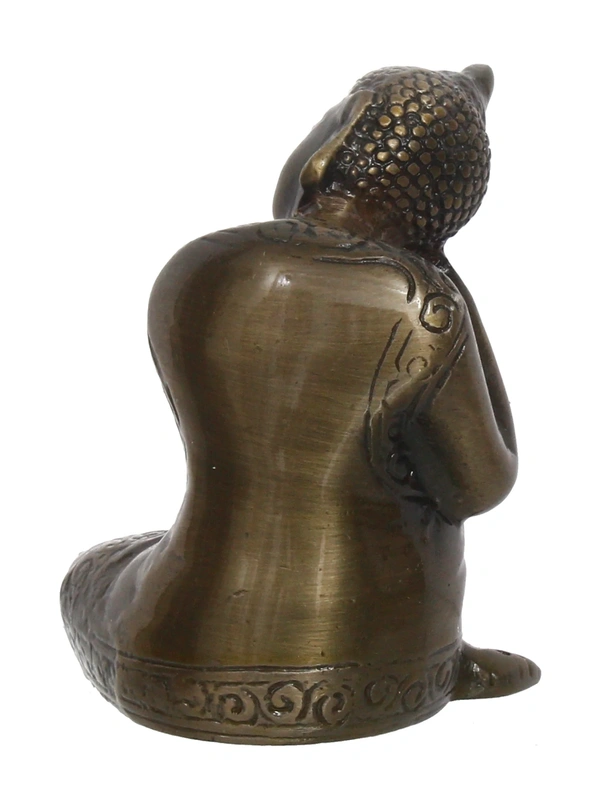 Metal Resting Buddha On Knee Statue