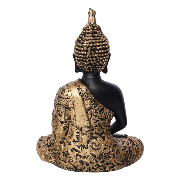 Polyresin Black And Golden Handcrafted Decorative Meditating Buddha Statue