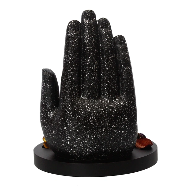 Polyresin Black And Golden Handcrafted Palm Buddha Statue