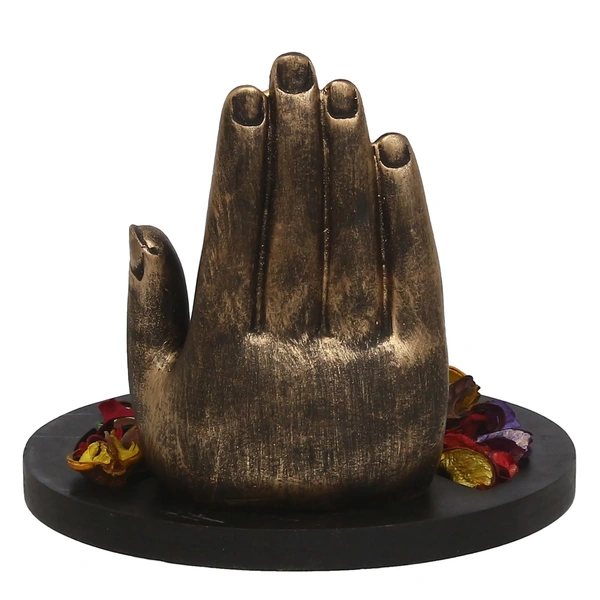 Polyresin Black And Brown Handcrafted Palm Buddha Statue