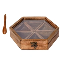 6 Triangle Compartments Handcrafted Wooden Spice Box