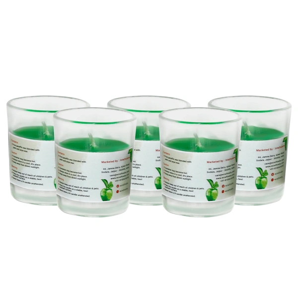 Set Of 5 Green Apple Scented Glass Candle