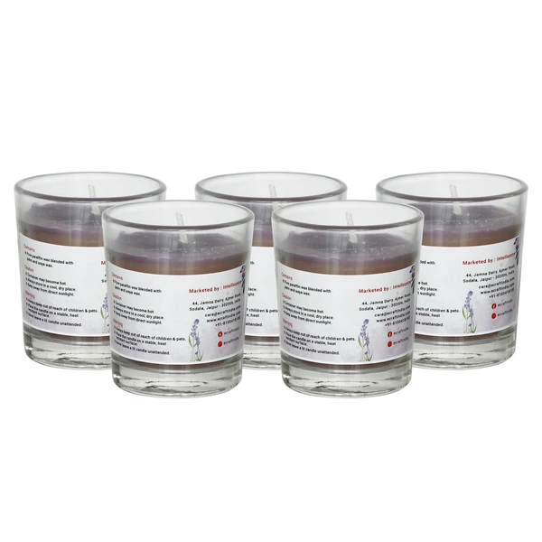 Set Of 5 Glass Lavender Scented Candles