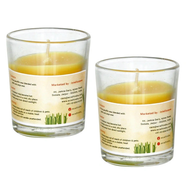 Set Of 2 Lemon Grass Scented Glass Candle