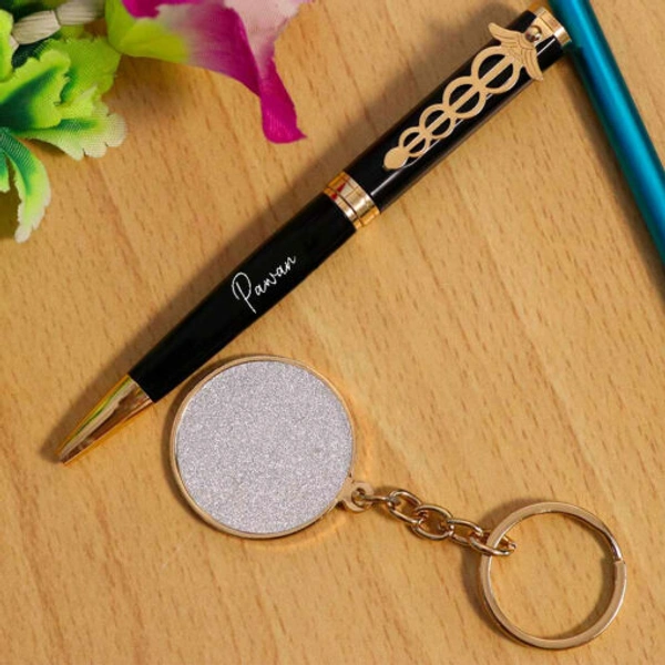 Personalized Black-Gold Pen Keychain Combo